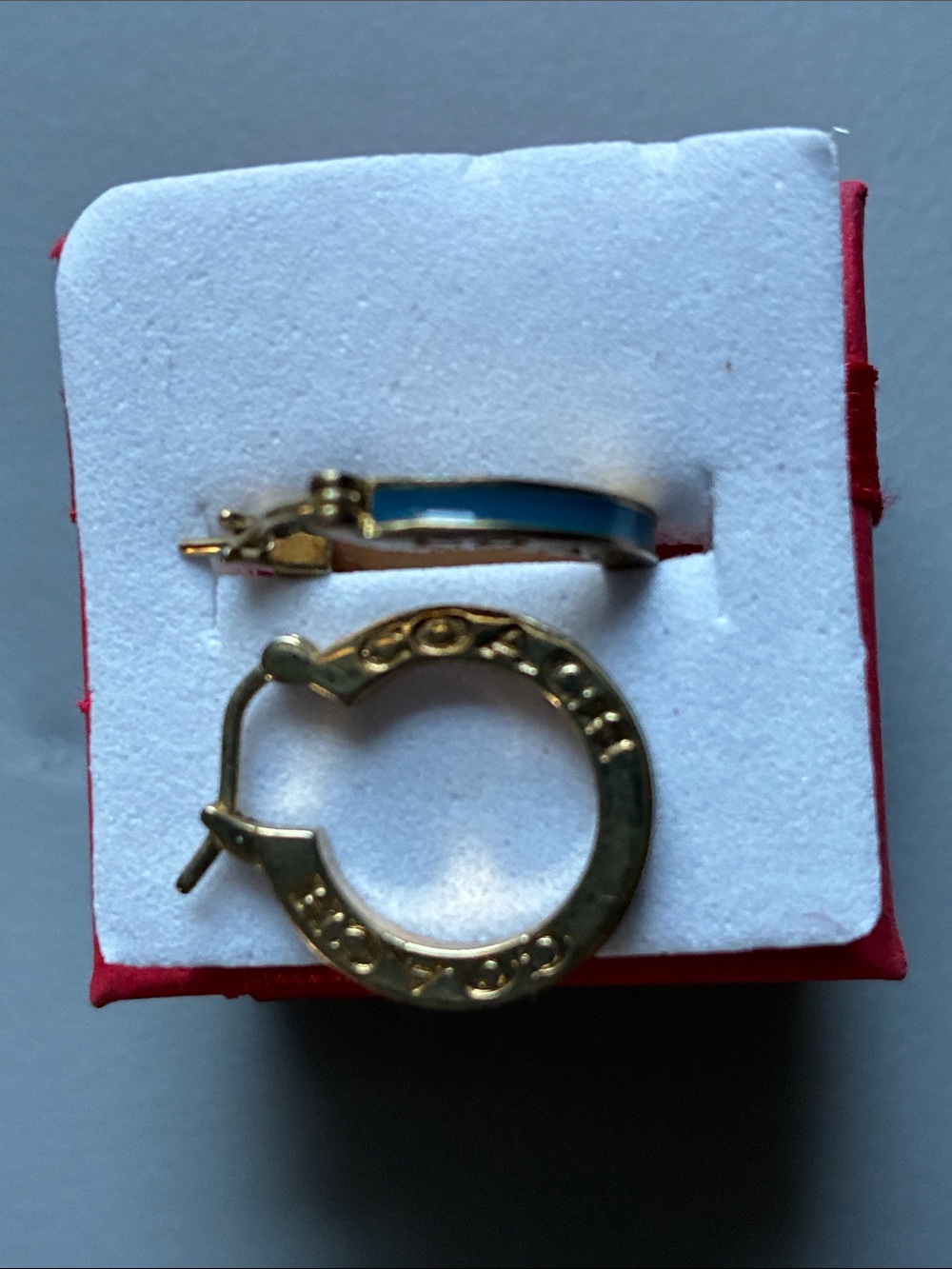 Coach Gold Hoop Earrings with Blue Enamel Accent - Women Jewelry
